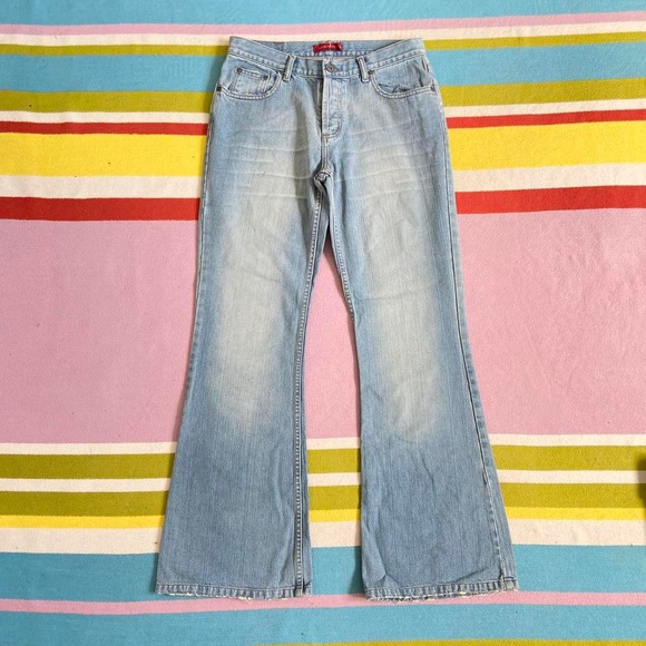 River Island Denim - Y2K Early 2000s Vintage River Island Boyfriend Bootcut Blue Jeans 12 Acid Wash.